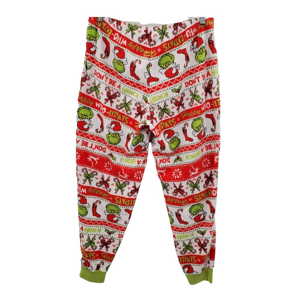 Grinch Christmas Fleece Jogger Pajama Pants Holiday Lounge Graphic Womens L